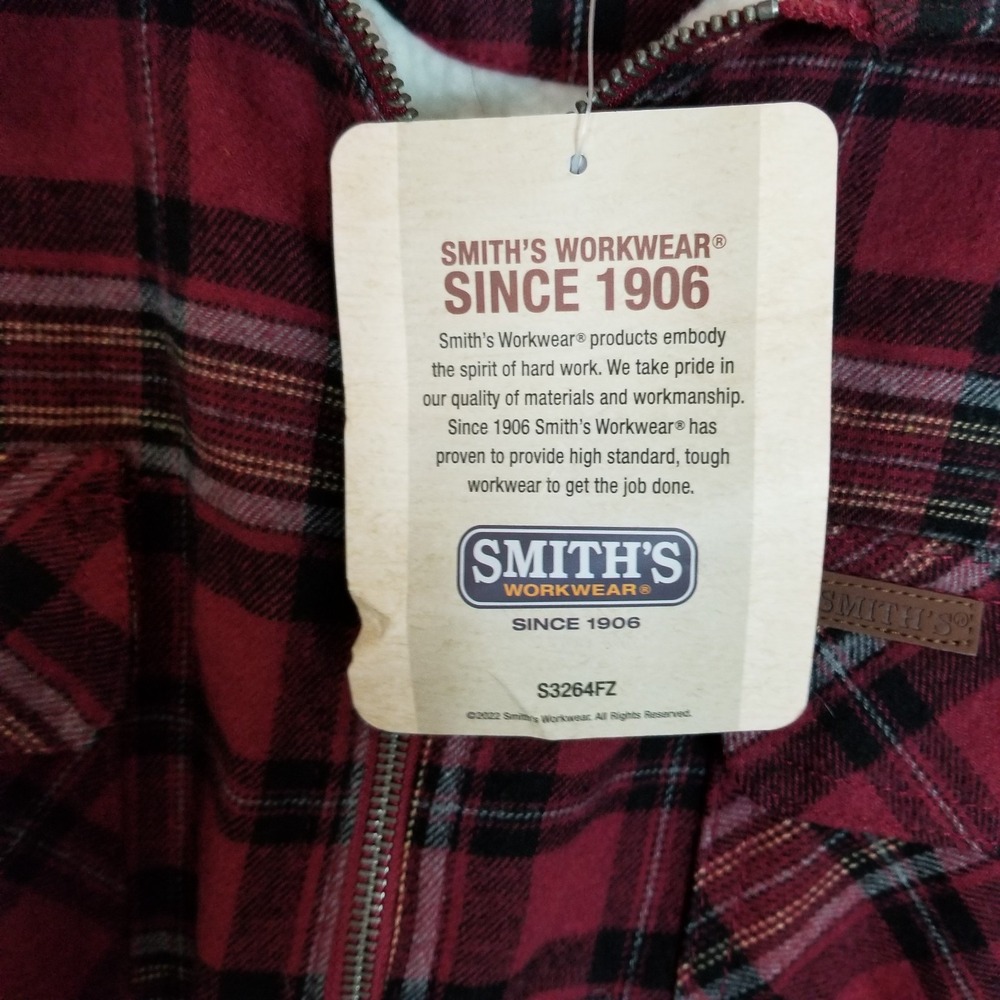 Smith's Workwear Zip-Front Sherpa-Lined‎ Flannel Shirt Jacket Sz L Red Plaid - Picture 8 of 12